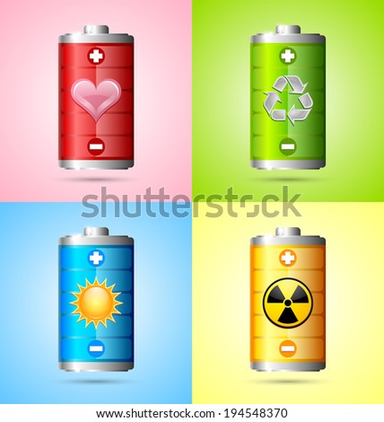 Various types of energy depicted by battery icons