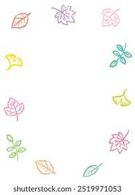 Various types of fallen leaves line brush touch hand drawing border background illustration