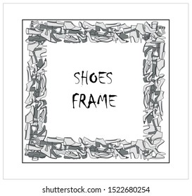 VARIOUS TYPES OF FEMALE footwear  .  decorative frame. GRAPHICS, BLACK AND WHITE/