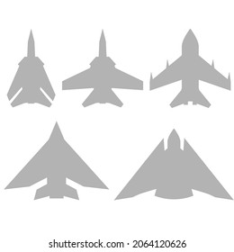 Various types of fighter aircraft silhouette vector