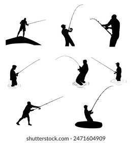 Various types Fishing silhouette vector art illustration silhouette