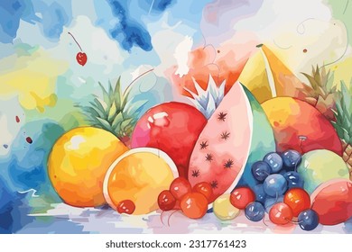 Diversos tipos de fruta en un bol, Fruta, piña de manzana, sandía, naranja, etc.