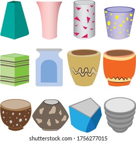 Various types of garden pot illustration