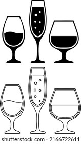 Various types of glass both black filled and black stroke sizeable vector