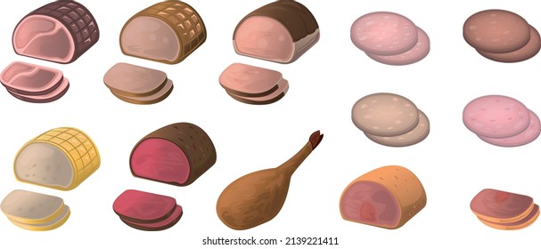 Various Types Of Ham. Illustration Of Various Types Of Pork Ham