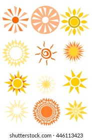 Various types of hand-drawn sun graphics vector illustration
