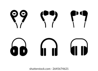 Various types of headphones isolated on white background	