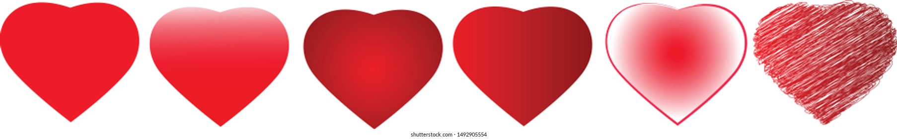 Various types of heart illustration, red illustration heart shape, set of heart shape.