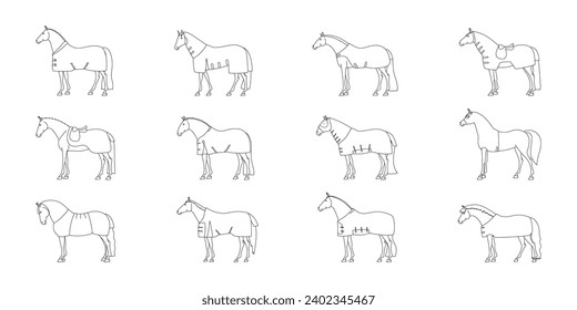 Various types of horse rugs, editable vector