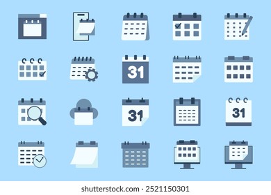 various types of icons for calendars used for design media, simple flat icon vector