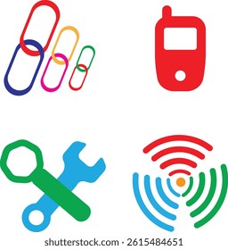 Various types of icons on a white background