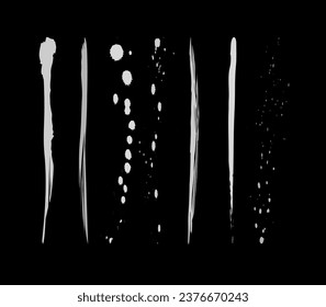 Diversos tipos de tinta sobre un fondo negro, líneas de tinta sobre un papel negro, manchas y manchas de color blanco. Abstracción. EPS 10. Ilustración del vector