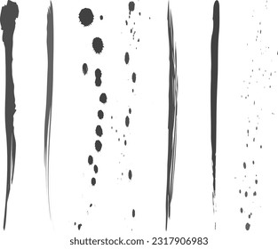 Diversos tipos de tinta sobre papel blanco, líneas de tinta sobre fondo blanco, manchas y manchas de color negro. Abstracción. EPS 10. Ilustración del vector