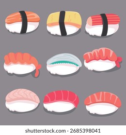 vários tipos de sushi japonês