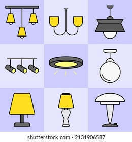 varios tipos de diseños de lámparas. una colección de varios diseños de lámparas de colores