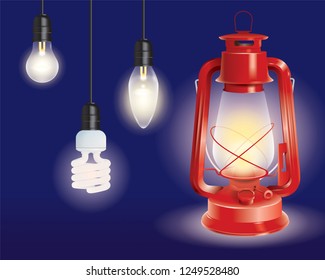 various types of lamps and a red lantern illustration