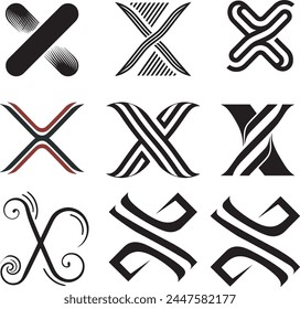 various types of letter X logos, modern and abstract. Letter X Colorful logotype design with dot-linked shape and line Circle symbol, Technology, and Digital Connection concept for your Corporate