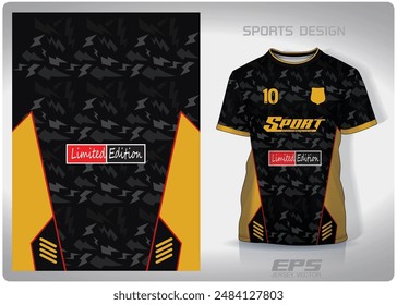 Various types lightning black yellow pattern design, illustration, textile background for sports t-shirt, football jersey shirt mockup for football club. consistent front view