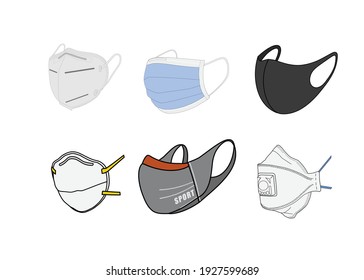 Various Types Of Masks Isolated On White Backgrounds