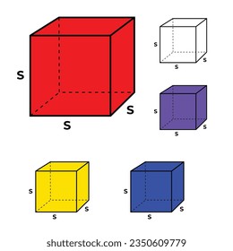 Various types of mathematical cube shapes and formulas