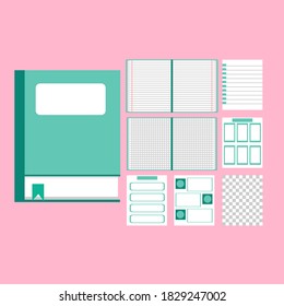 Various types of notepad sets. set of note papers. vector illustration