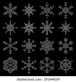 various types of outline white snowflakes eps10