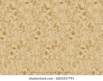 Various types of outlined flower ochre tone AOP, great for creating greeting card, bedding, feminine style print, graphic, wallpaper and garment printing 