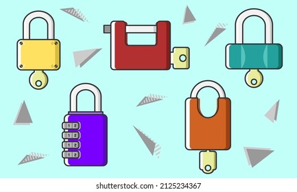 Various types of padlocks. Doodle