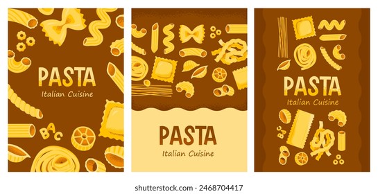 Various types of pasta. Italian cuisine banners template. Food design template. Vector illustration.
