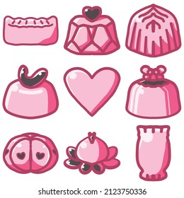 various types of pink chocolate, for the needs of social media feeds or sales, also for children's books. with vector illustration style