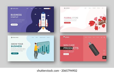 Various Types Of Responsive Web Banner Or Landing Page For Business.