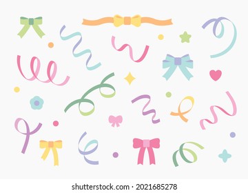 Various types of ribbons and ribbon tapes. Simple pattern design template.
