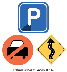 Various types of road car traffic sign vector