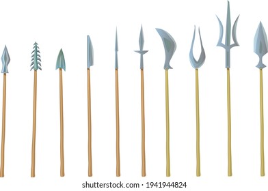 Various types of rustic Spears, illustration type cartoon