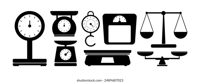 Icono de varios tipos de escalas. Escalas de Vector conjunto aislado sobre fondo blanco.