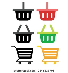 Varios tipos de Carritos de compras. Cesta de picnic.