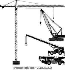 Various types of silhouette Building cranes