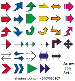 Varios tipos de conjuntos de iconos de flecha de color simple y prominente