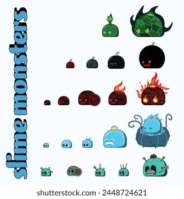 Various types of slime character sets for use as supporting characters in the game.