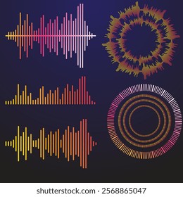 Various types of sound waves and equalizers in vibrant tones. Suitable for use in music