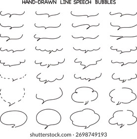 Diversos tipos de burbujas del habla. Ilustraciones vectoriales dibujadas a mano.