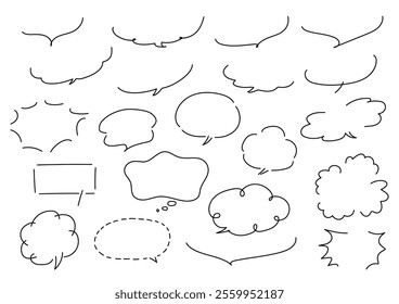 Various types of speech bubbles. Vector illustration set. Loose hand-drawn lines. White background.
