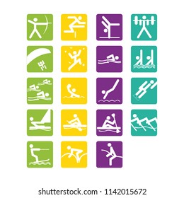 various types of sport competition .icon Banner Flyer Brochure Fat design style vector.  sport celebration game party asia