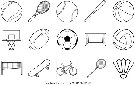 Various types of sports equipment