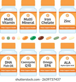 Various types of supplements and tablets