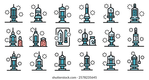 Various types of syringes injecting vaccines, symbolizing a global vaccination campaign for disease prevention and public health