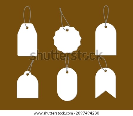 Various types of tags that can write down trademarks and discount rate information illustration set. label, badge, paper, price, gift. Vector drawing. Hand drawn style.