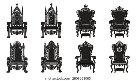 Various types of throne silhouette vector set