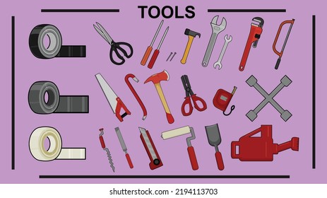 Various types of tools for Industrial Work or homework,