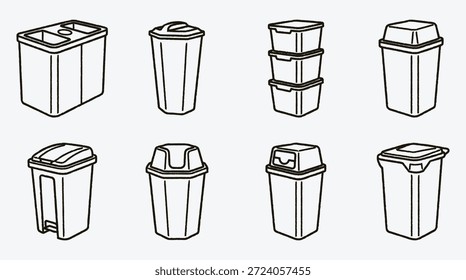 Varios tipos de botes de basura e ilustraciones de contenedores de reciclaje
